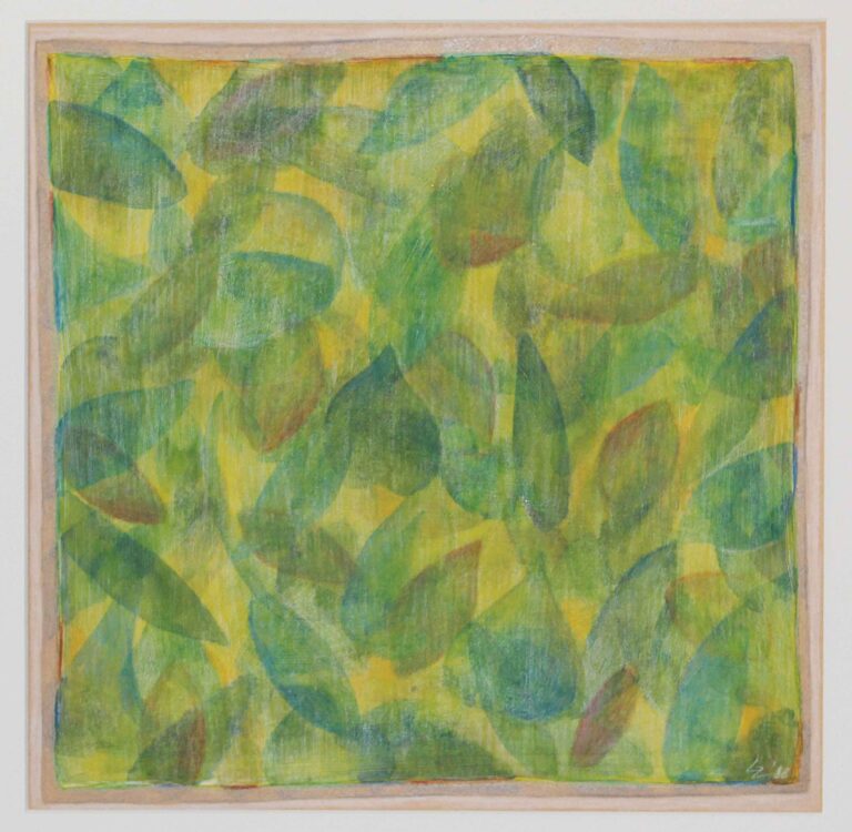 Gemälde, Blätter, Bild auf Papier, Lisa Zimmermanns, Leuchtkraft im Bild, Grünes Bild, Durchlässigkeit