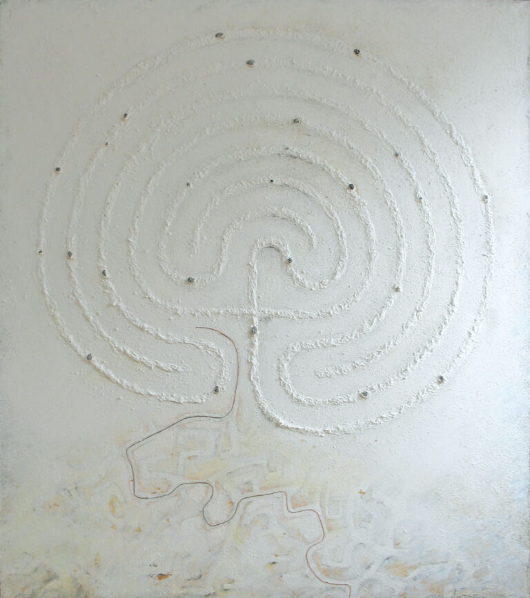 Labyrinth, Gemälde, Weißes Bild, Weißes Gemälde, Bild auf Leinwand, Lisa Zimmermanns, Abstrakt, Andeutung, Veränderung