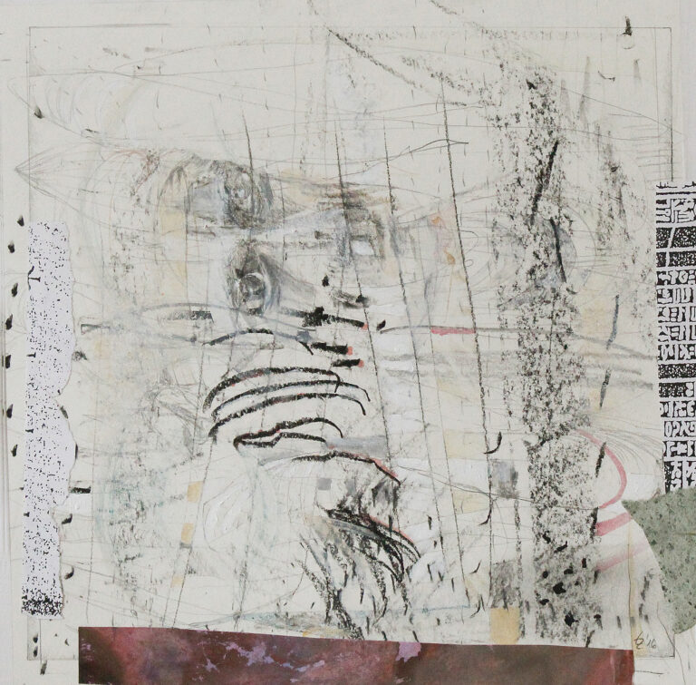 Verzweiflung, Gemälde, Bild auf Leinwand, Lisa Zimmermanns, Abstrakt, Andeutung, Veränderung, Weißes Bild, Weißes Gemälde, Verwandlung, Collage