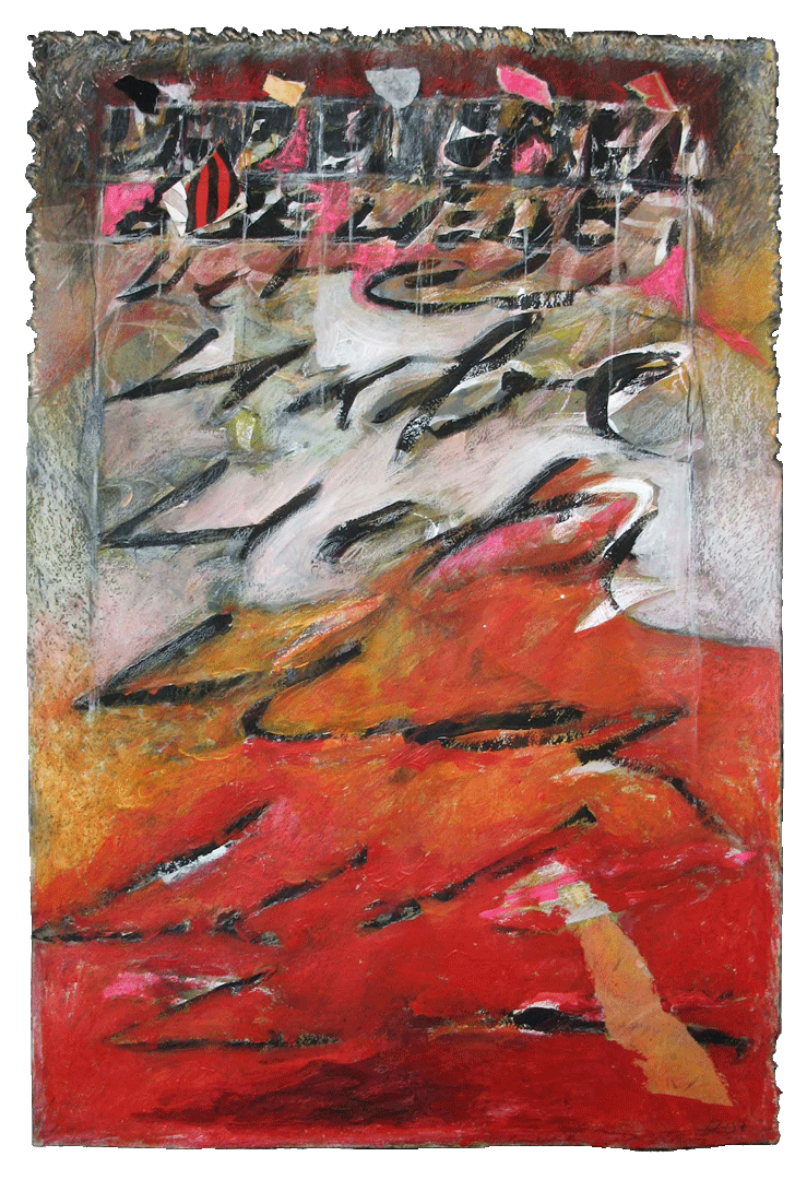 Gemälde, Liebe, Rotes Bild, Schrift im Bild, Bild auf handgeschöpftem Papier, Lisa Zimmermanns