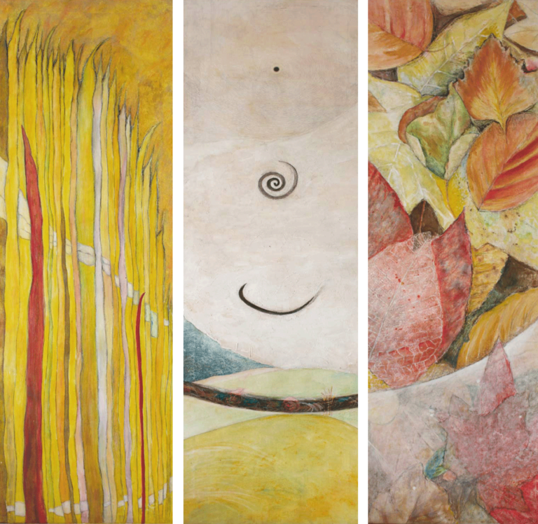 Gemälde, Entwicklung Bild auf Leinwand, Lisa Zimmermanns, Leuchtkraft im Bild, Wachstum, Gras, Blätter, Spirale